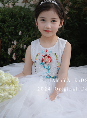 儿童女童连衣裙2025新款洋气小女孩生日礼服裙中国风超仙公主裙子