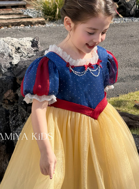 JA家女童白雪公主夏季新款迪士尼在逃公主网纱礼服裙