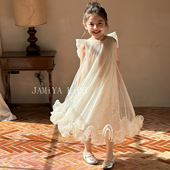 JA家春夏女童白色亮片网纱连衣裙生日宴礼服花童婚礼裙钢琴表演服