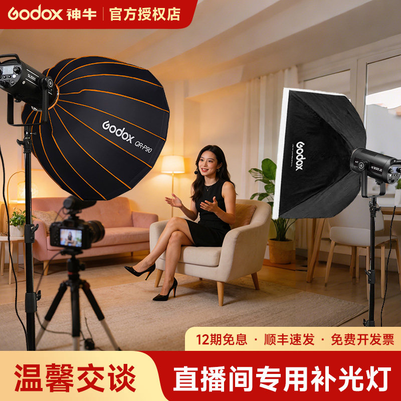 【12期免息+顺丰包邮】Godox神牛SL150W深抛柔光补光灯 温馨交谈直播间专用LED常亮摄影灯服装珠宝拍摄打光灯