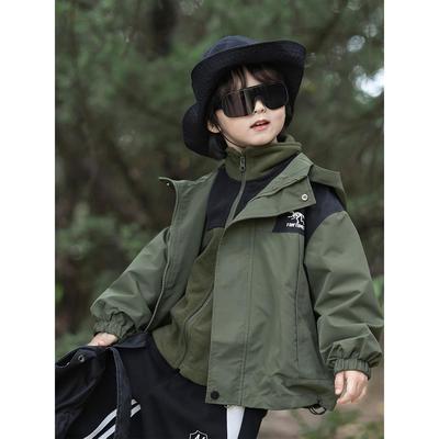 男童夹棉外套秋冬新款儿童防风防水冲锋衣三合一可拆卸户外服