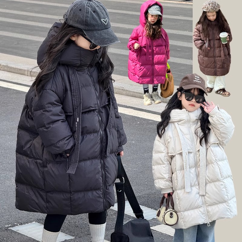 英国女童羽绒服冬季2025新款儿童中长款外套白鸭绒加厚童装
