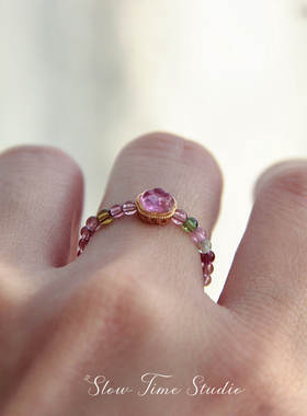 天然碧玺戒指女款S925纯银镀金镶嵌指环高级感轻奢百搭食指戒