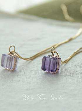 天然紫水晶方块项链绕线包边女款显白优雅轻奢百搭原创设计