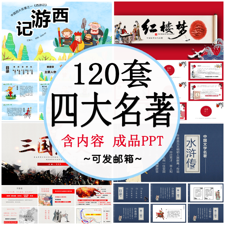 中国古典文学四大名著PPT模板成品西游记水浒传红楼梦三国演义PPT