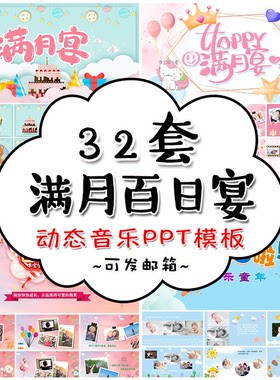 宝宝满月百日宴开场PPT模板 成长记录电子相册可爱视频动态素材