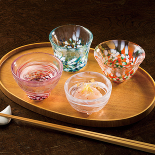 现货 日本进口石塚硝子津轻手工四季玻璃清酒杯木盒礼品茶杯小酒