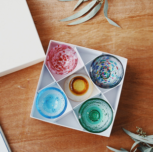 现货 日本进口津轻清酒杯 五色小酒杯功夫茶杯 品茗杯礼盒套装