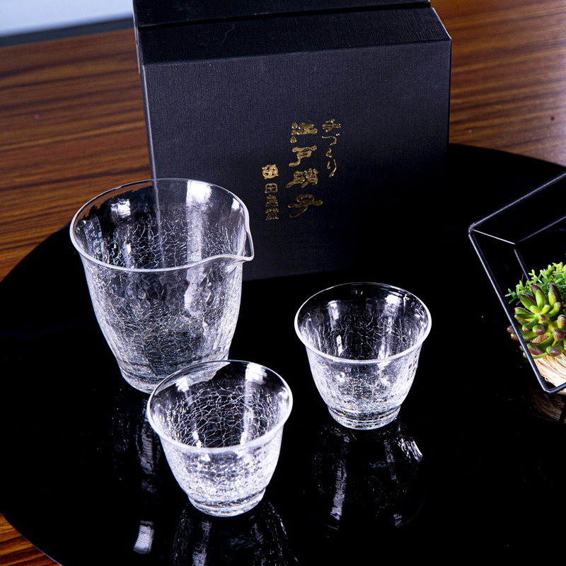 日本冰裂纹公道杯玻璃茶具三件套