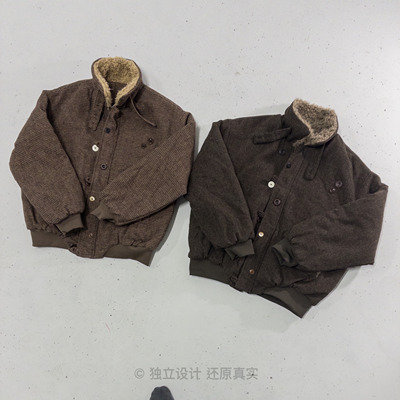 美式复古仿羊羔毛立领加厚棉服