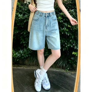 浅滩蓝高腰牛仔短裤女夏季