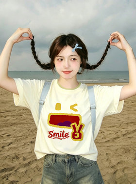 宝藏cang假两件窄版显瘦短袖T恤女夏季新款纯棉体恤半袖上衣ins潮