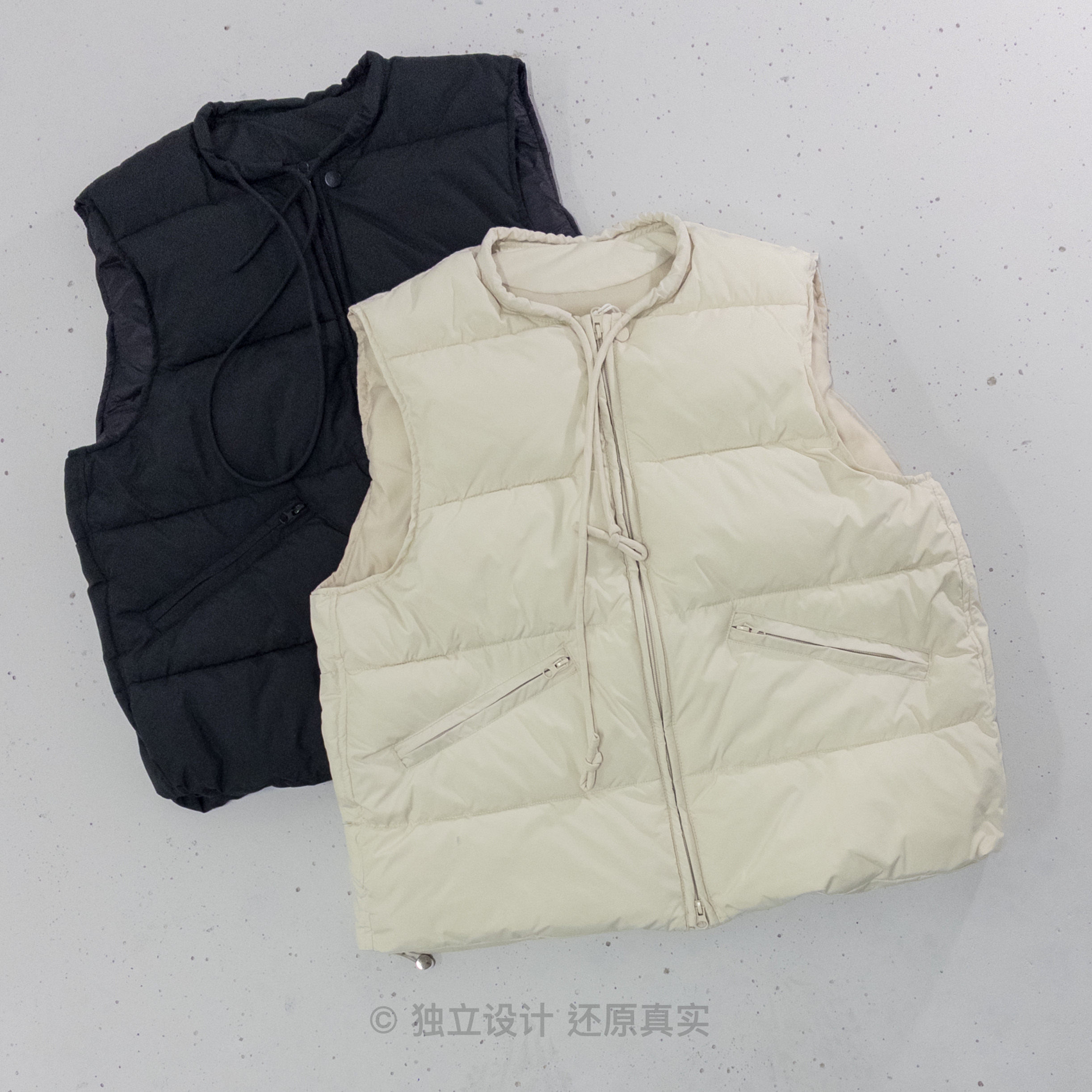 韩系松弛感马甲#1215.10点上新~超级好搭配衣服的厚马甲~领口抽绳