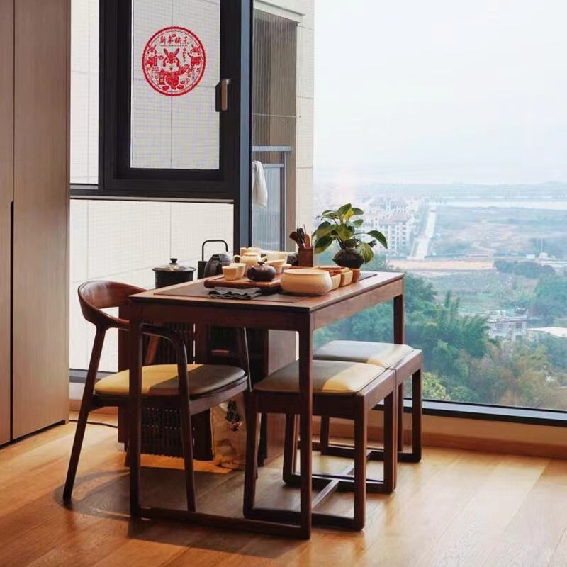 新中式阳台茶桌北美黑胡桃木禅意茶台实木简约小型家用茶桌椅组合