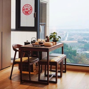 新中式 阳台茶桌北美黑胡桃木禅意茶台实木简约小型家用茶桌椅组合