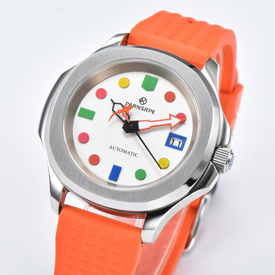 帕恩斯雷普Parnsrpe全自动机械手表男士手表橡胶表带精钢壳彩钉款