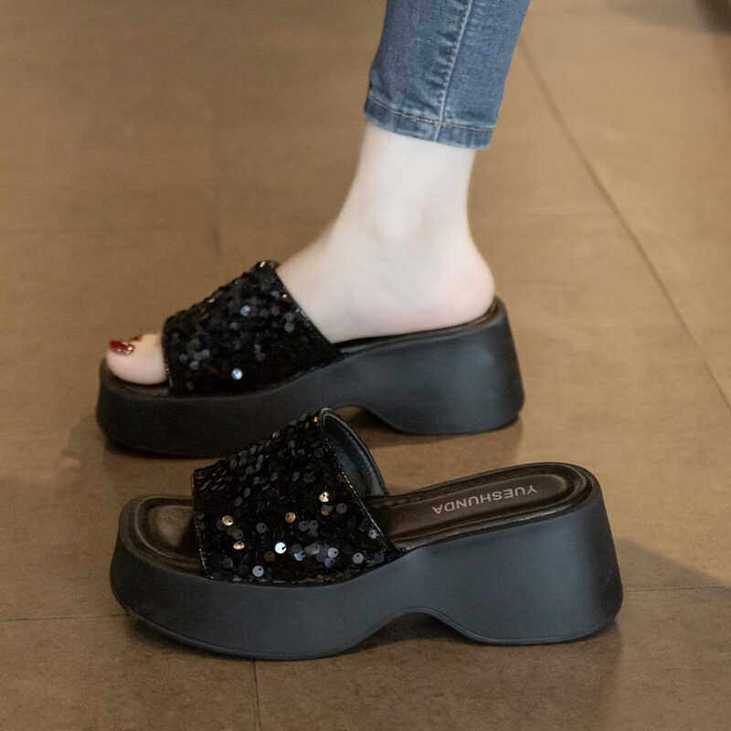 特价处理厚底拖鞋女夏2025新款百搭一字拖外穿增高休闲坡跟松糕鞋,女鞋,一字拖,淘宝优惠券,粉丝福利购,淘宝优惠卷