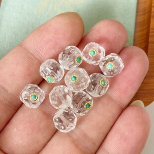 天然白水晶无相老型镶嵌绿松白水晶珠子DIY串珠手链项链文玩配件
