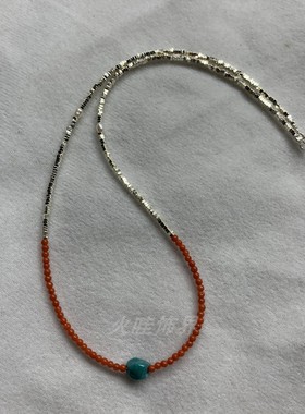 新中式中国红绿松串珠项链