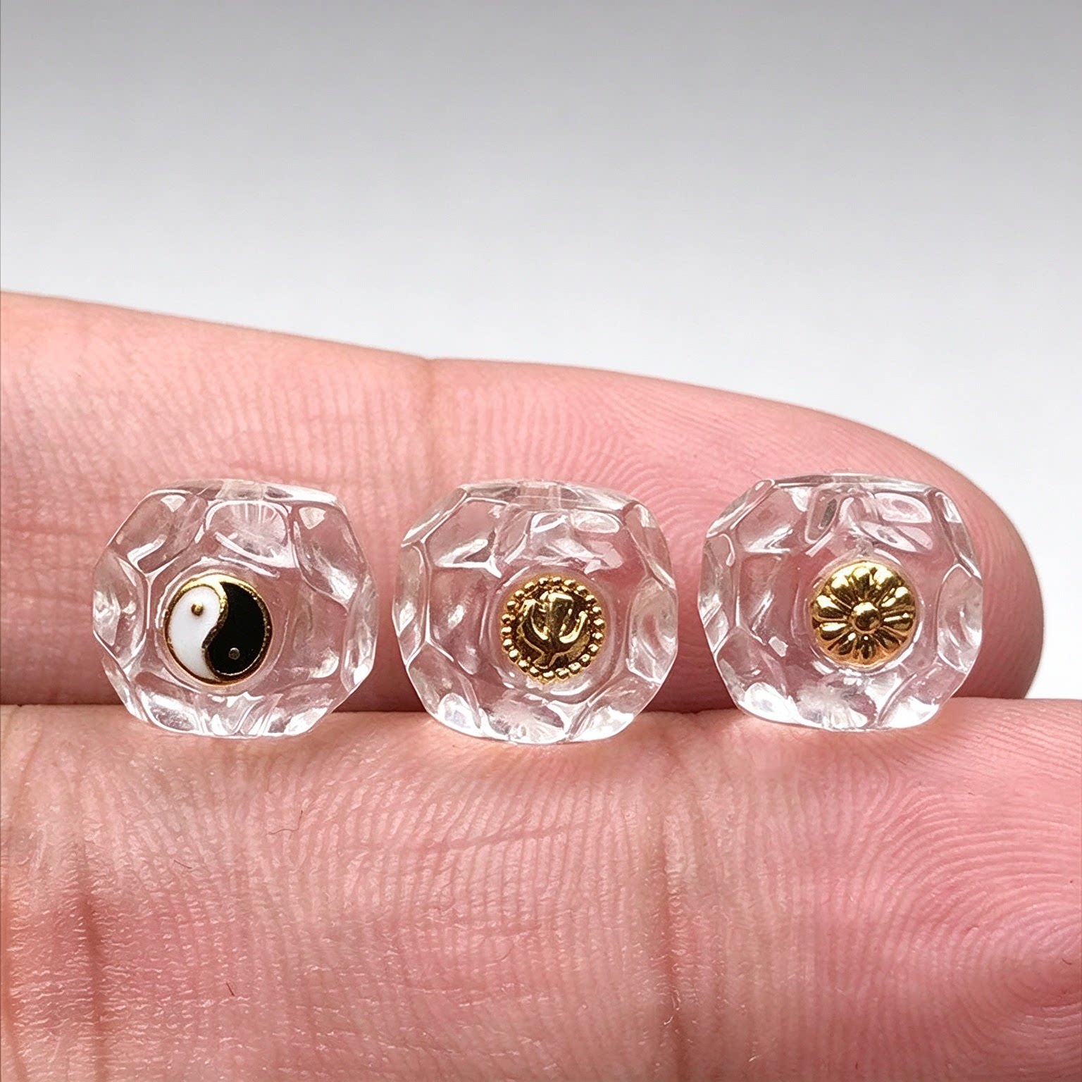 天然白水晶切面深坑配珠镶八卦太极莲花文玩隔珠手串diy配饰散珠