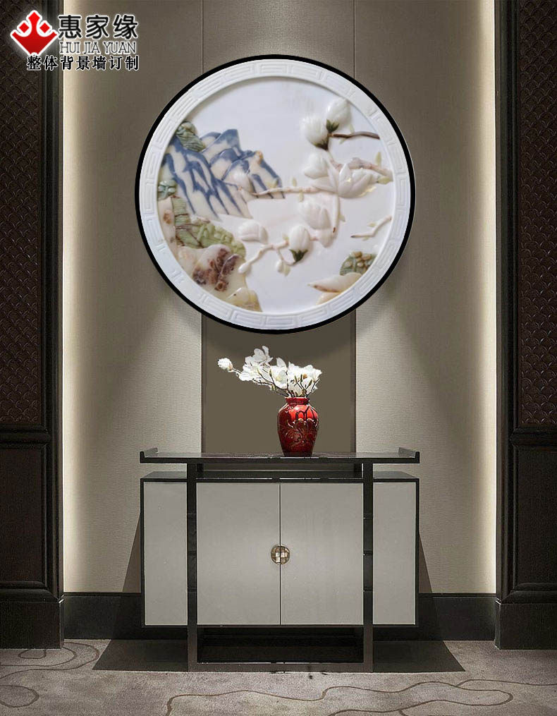 新中式风客餐厅过道沙发背景墙
