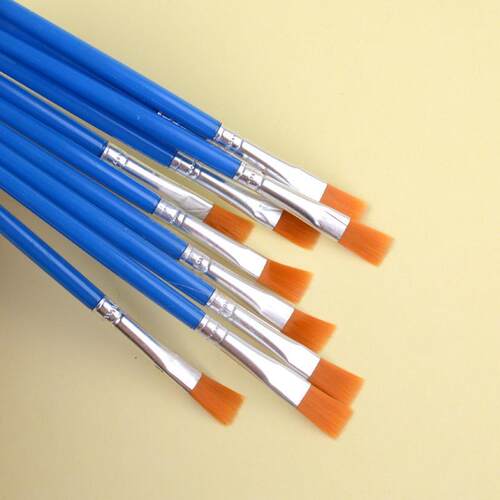 平头笔刷勾线笔蓝色杆尼龙毛水粉水彩油画笔美术学生画画绘画笔刷