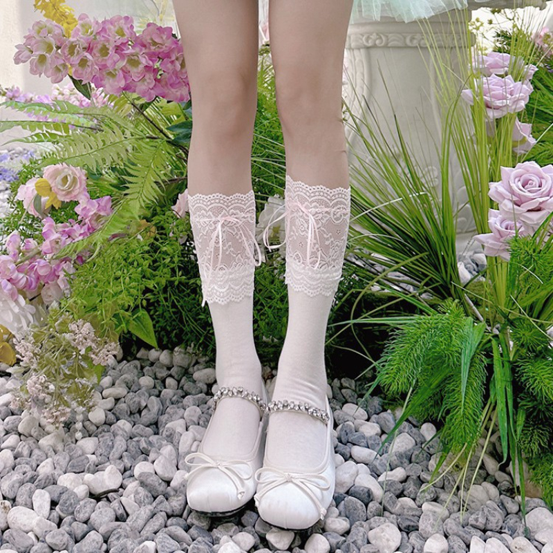 芭蕾风过膝袜女超薄白色高筒袜jk小腿袜子春夏季日系白丝小腿袜