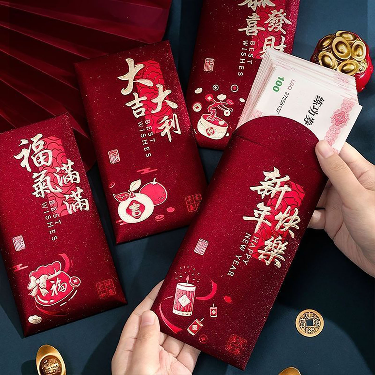 新款过年复古新年红包袋磨砂烫金个性创意春节福字高档加厚利是封