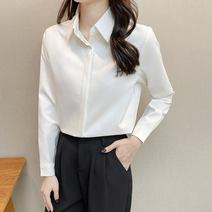 秋冬新款白衬衫女长袖厚款职业衬衣正装OL通勤宽松百搭上衣外套