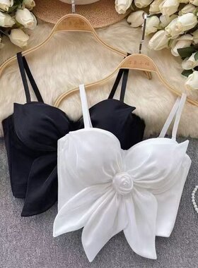 法式名媛风吊带抹胸背心女立体花