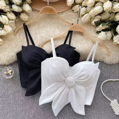 法式名媛风吊带抹胸背心女立体花