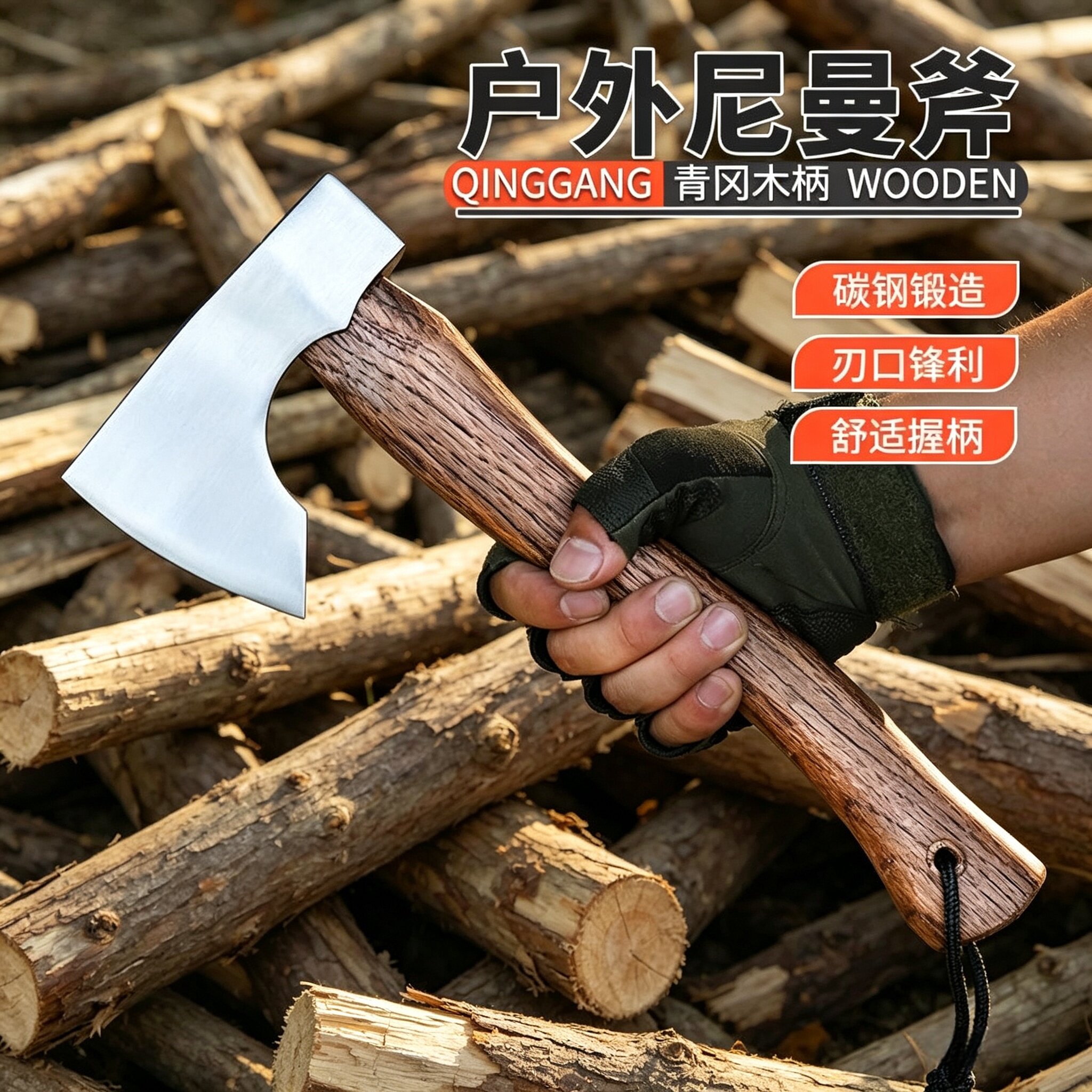 户外尼曼斧野营斧头木工斧劈柴斧锻打斧消防开山斧手斧战术工兵斧