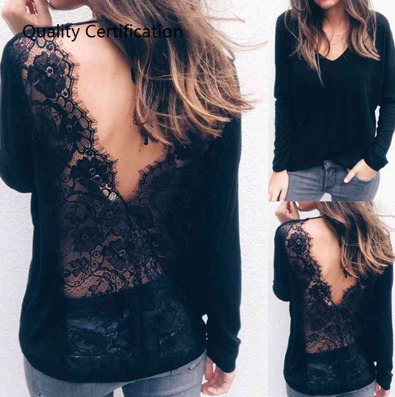 rivals Sexy V-neck Open Back Lace Womens V-Long Sleeve Shirt|msdalam kategori Butik wanita / wanita, shirt - dari Buy2taobao.com untuk memberikan perkhidmatan ejen Taobao profesional membeli