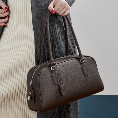 2026新款row india保龄球包波士顿包简约头层牛皮长手柄单肩腋下