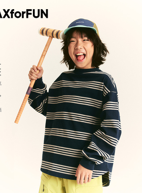 MAXforFUN童装25春夏儿童长袖T条纹圆领T恤纯棉软宽松上衣亲子