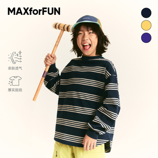 MAXforFUN童装 T条纹圆领T恤纯棉软宽松上衣亲子 25春夏儿童长袖