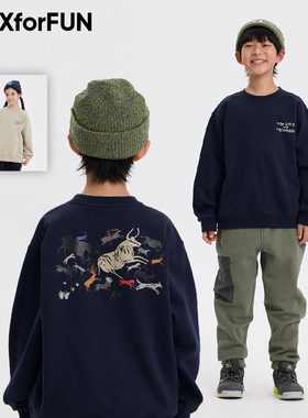 MAXforFUN童装秋冬儿童加绒卫衣保暖柔软岩画印花长袖上衣亲肤