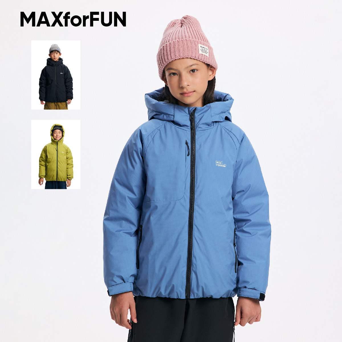 MAXforFUN童装26冬儿童连帽羽绒服90白鸭绒防风防水保暖外套亲子