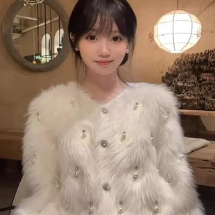 软糯奶fufu重工毛衣外套女秋冬小香风宽松显瘦毛茸茸上衣开衫 法式