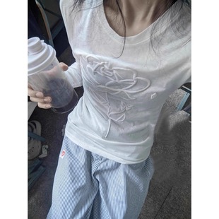 女夏季 微透薄款 韩系穿搭白色冰丝防晒罩衫 长袖 t恤上衣 修身 针织衫