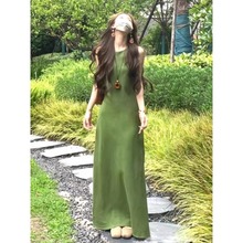 法式绿色无袖背心连衣裙子女夏季2025新款爆款海边度假巨好看长裙