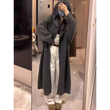 慵懒风中长款蝙蝠袖针织开衫女2025秋装过膝连帽巫师帽毛衣外套女