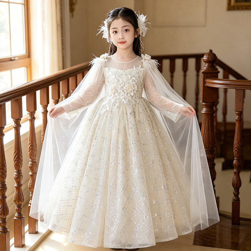 女童礼服花童婚礼小女孩公主裙儿童主持人轻奢小众高端钢琴演出服
