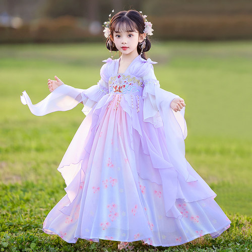 汉服女童2026新款夏季薄款国风儿童公主裙夏装女孩连衣裙夏紫裙子