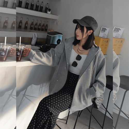 【2026春上新】胖mm显瘦慵懒闪粉宽松外套休闲卫衣加大码女装_573