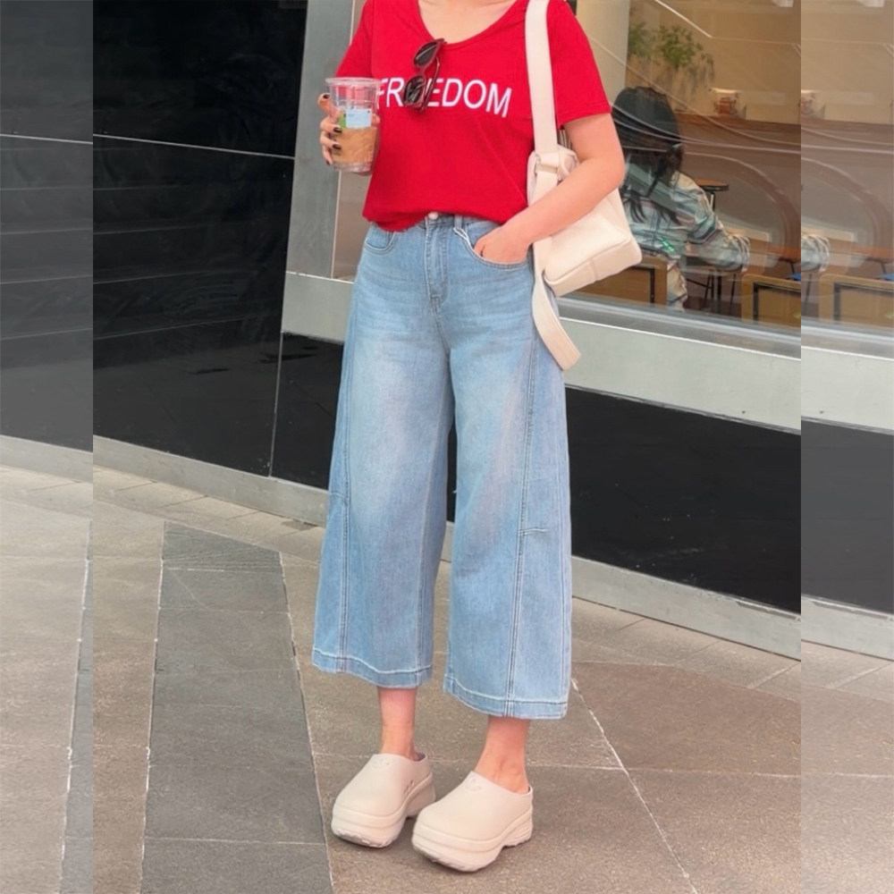 【2026夏上新】胖mm显瘦垮裤休闲牛仔9分裤200斤大码女装_T058