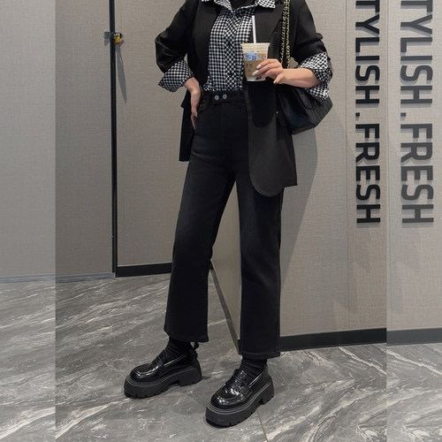 【冬上新】胖mm显瘦加绒牛仔烟管法棍牛仔裤200斤大码女装_5365