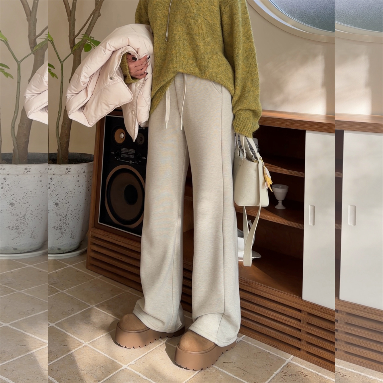 【冬上新】胖mm宽松加厚加绒窄版阔腿休闲裤200斤大码女装_1009