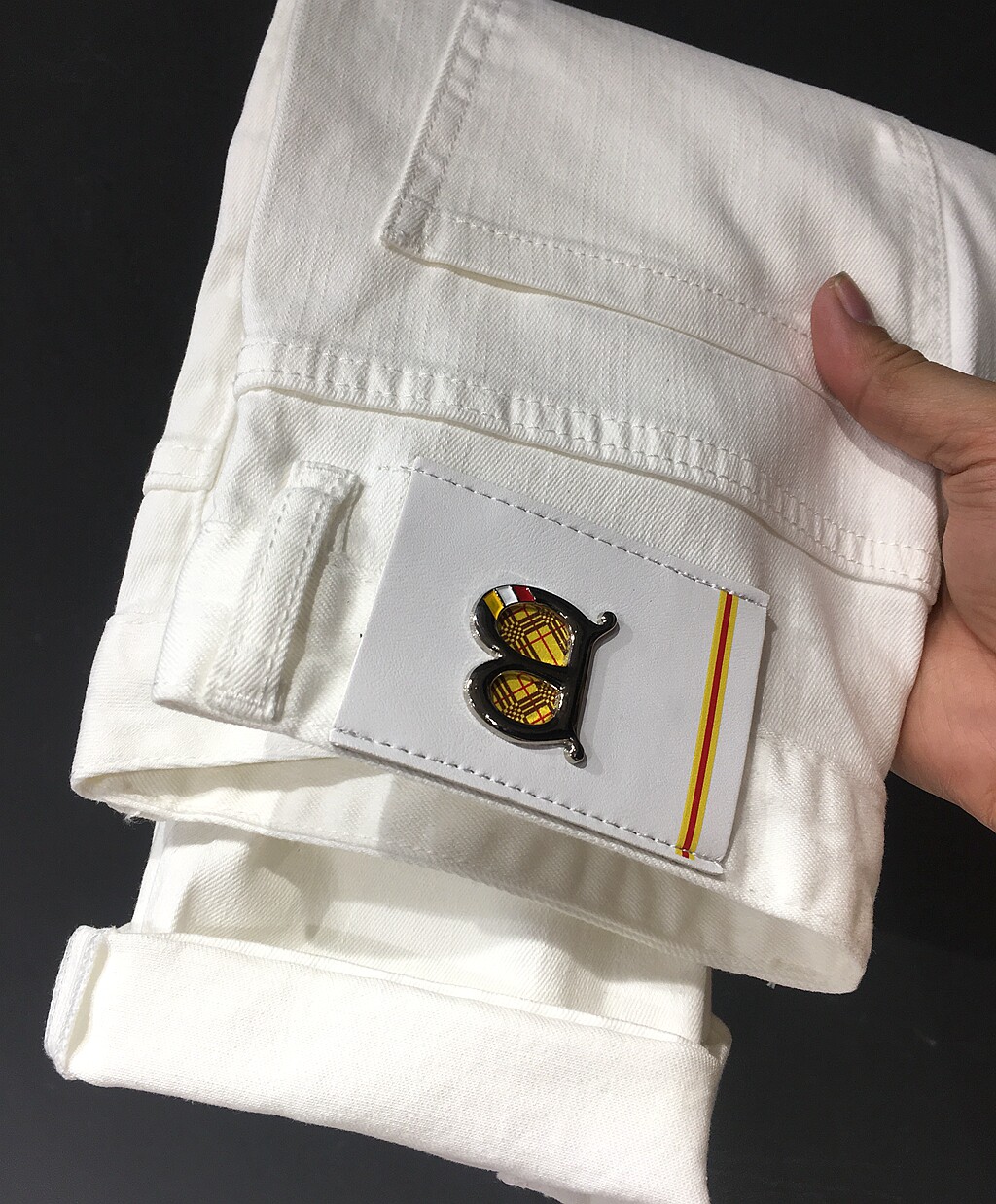 白色牛仔裤男高端质感 修身小直筒 欧美潮牌简约百搭弹力中腰长裤