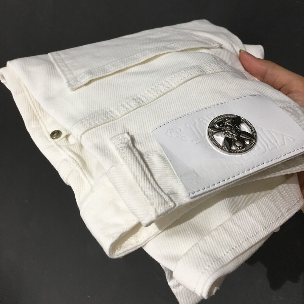 白色牛仔短裤男潮牌高档斜纹布